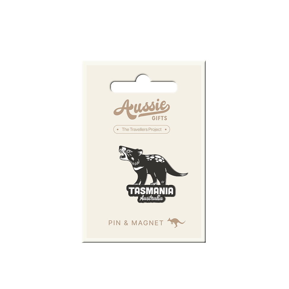 Tasmanian Devil Black and White Pin & Magnet - Aussie Gifts