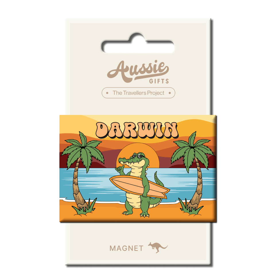 AG DRW Crocodile Sunset Surf Tin Magnet