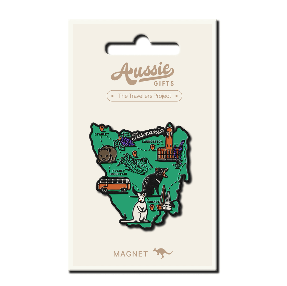 Tasmania Australia Map with Icons Fridge Magnet