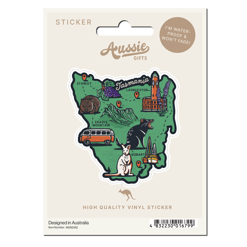 Tasmania Australia Map with Icons Vinyl Sticker