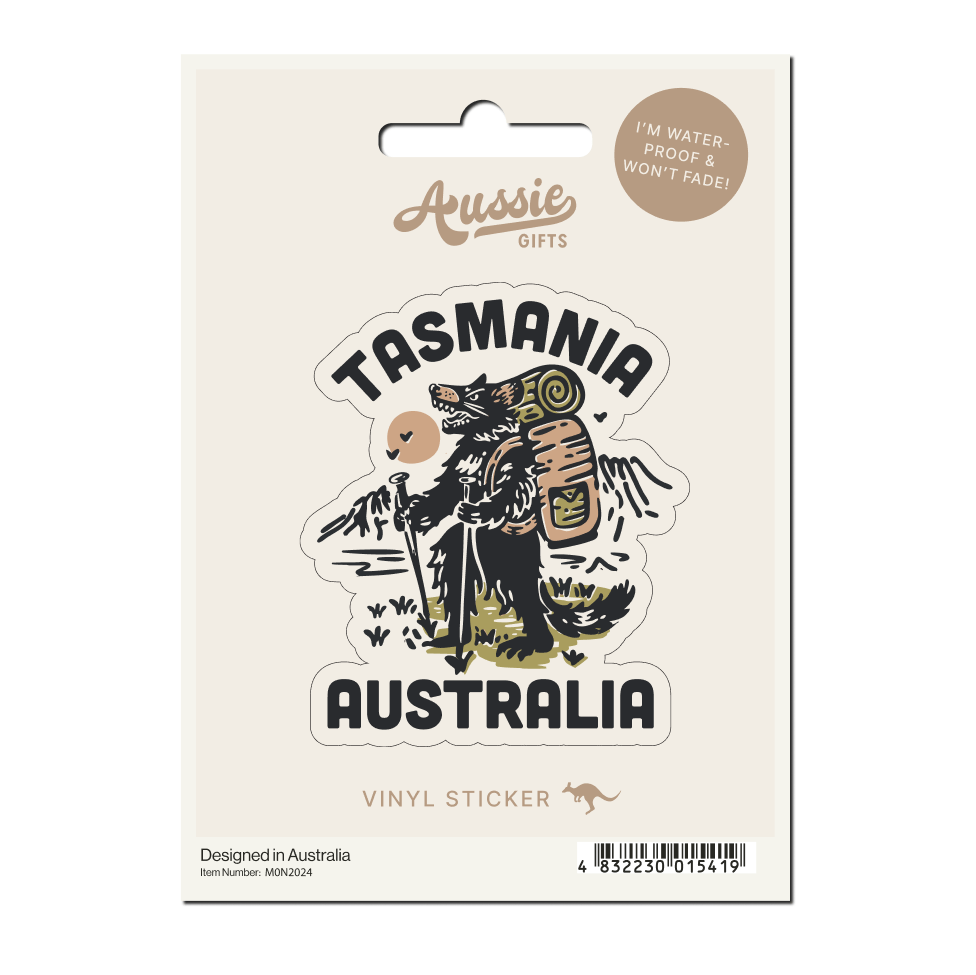 Tasmanian Devil Hiking Vinyl Sticker