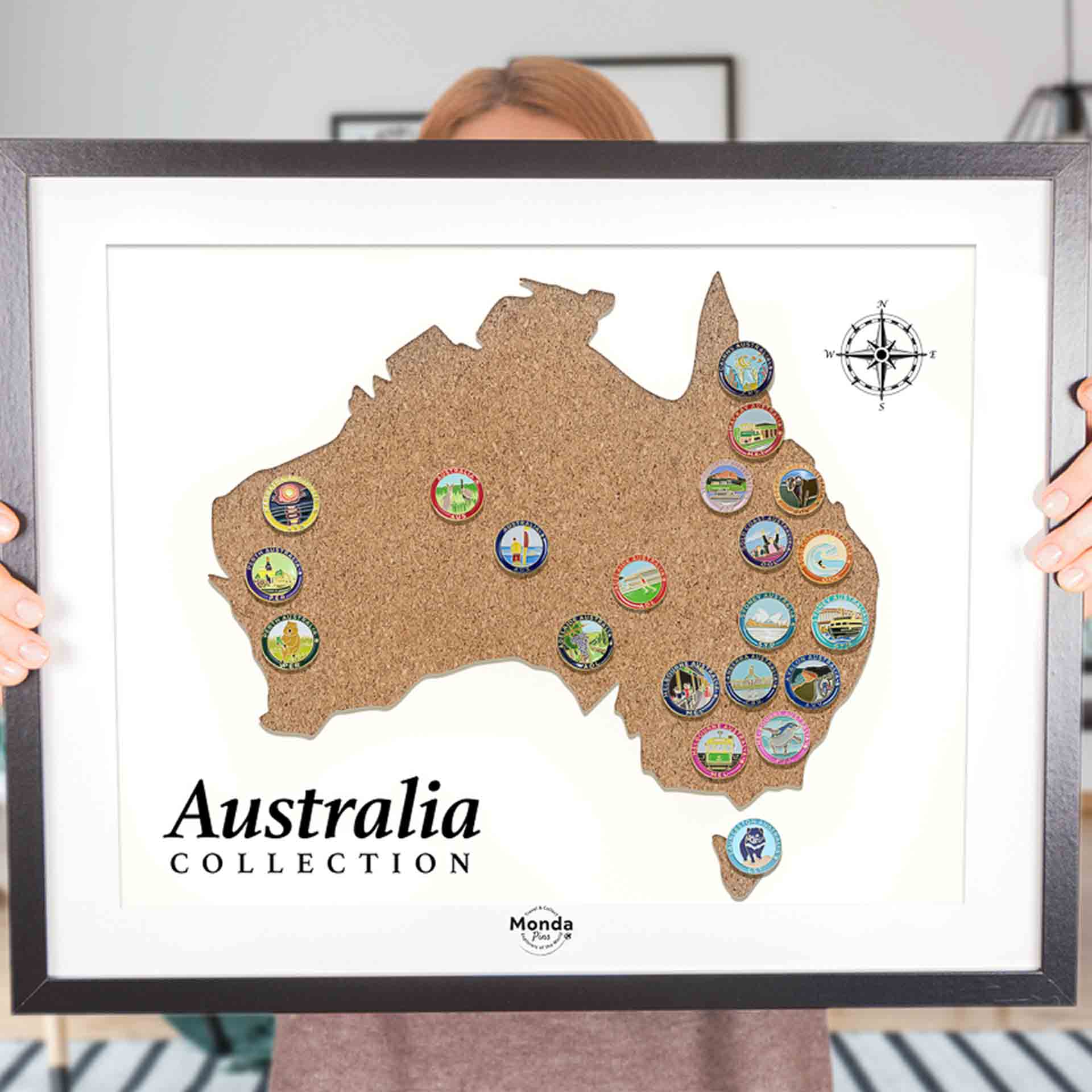 Australia Pin Collection displayed on Push Pin Travel Map