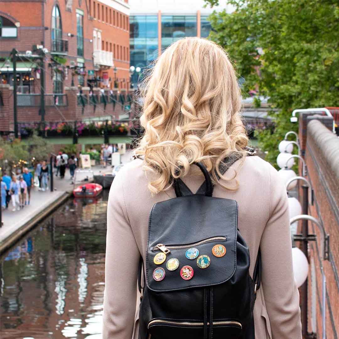 can you put pins on a leather backpack Las Vegas Welcome Sign USA Travel Pin Collection – Monda Pins