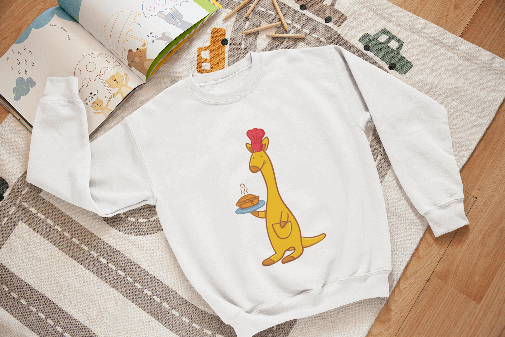 Kids Playful Kangaroo Meat Pie Graphic Crewneck Sweater