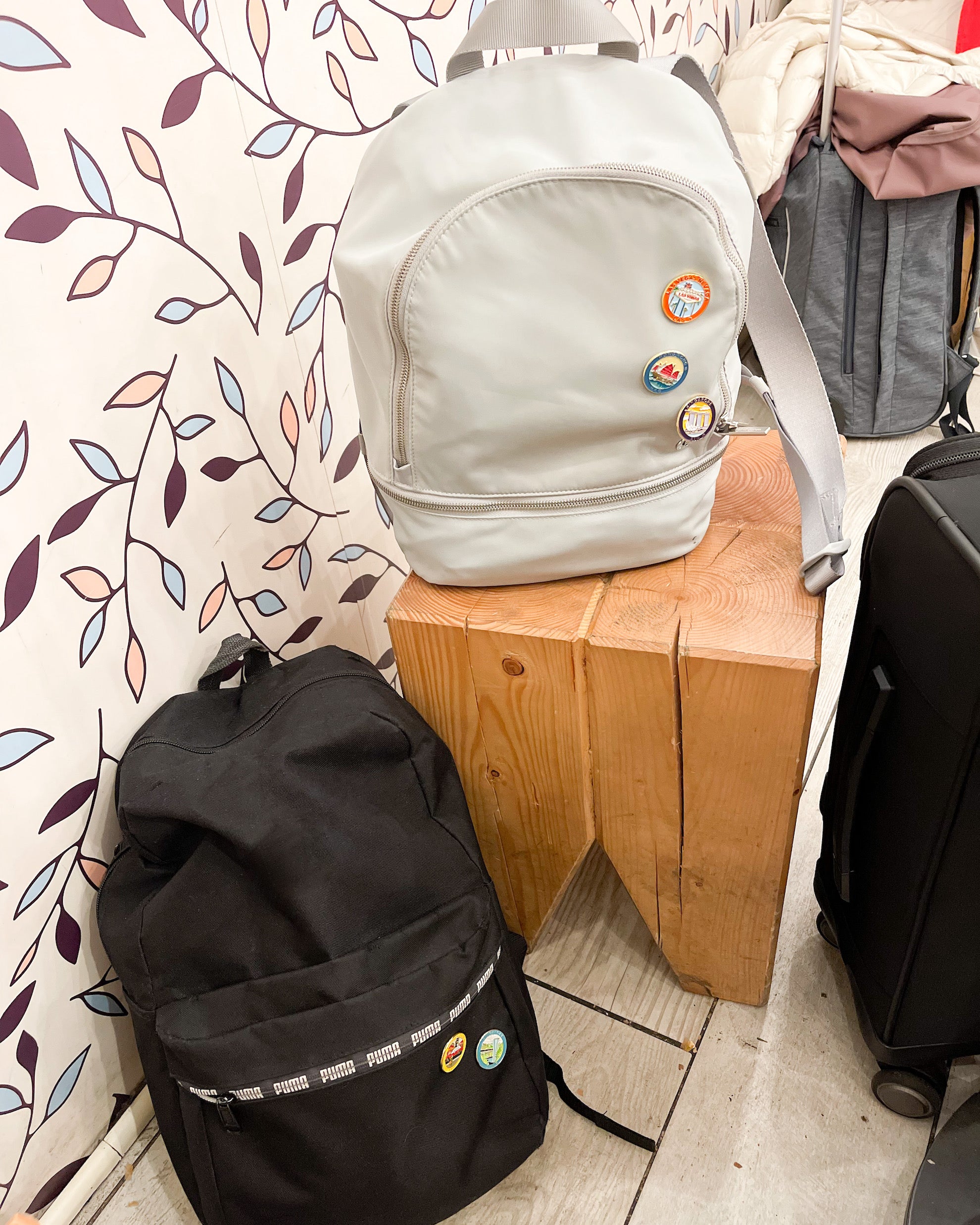 Pins on Travel Backpack. How to display your pin collection